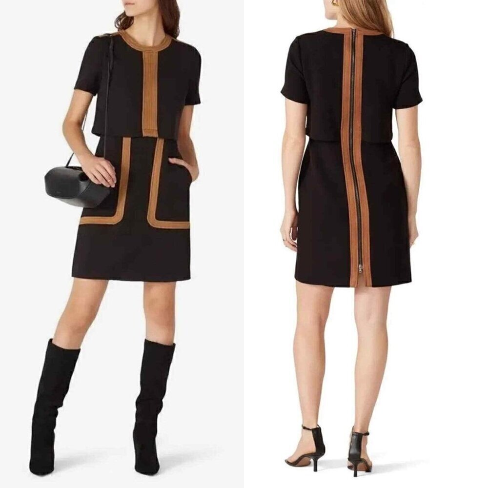 Toccin (NY) Rent the Runway Two Tone Faux Suede Trim Sheath Dress Black Size 6